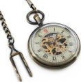 Men's Copper Blank Back Skeleton Dial Mechanical Pocket Watch with Chain WP106