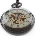 Men's Stainless Steel Smooth Back Skeleton Dial Mechanical Pocket Watch with Chain WP105