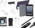 Bundle Monster 9pc 3 Folding Carbon Fiber Design Synthetic Leather Case Cover Stand, 2 in 1 Stylus Pen, Screen Protector, Wall / Home Charger, Car Charger, Lightning USB Cable, Handsfree / Headset, Cable Winder, and Pouch Accessory Set for iPad Mini,