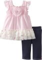 Youngland Baby-girls Infant Stripe Dress Legging, Pink/Denim, 24 Months