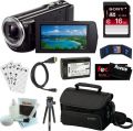 Sony HDR-CX380/B HDRCX380 HDR-CX380 CX380 B 16GB Embedded Memory HD Handycam Camcorder with 30x Optical/ 55X Extended Zoom and 3-inch Touch Screen in Black + Sony 16GB SDHC + Wasabi NP-FV50 Battery + Micro HDMI Cable + Sony Carrying Case + Accessory 