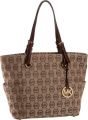 MICHAEL Michael Kors Jet Set Monogram Signature Jacquard Tote,Beige/Black/Mocha,one size