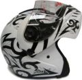 White Tattoo Flip Up Modular Motorcycle Street Sport Bike Full Face Helmet DOT (Large)