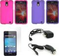 5 Item Bundle w Rose Pink & Purple Rubberized Hard Case, Screen Protector, Car & Travel Charger For Samsung Galaxy S2 Skyrocket