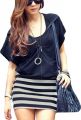 Allegra K Women Zipper Closure Hooded Short Sleeve Mini Dress Navy Blue XS