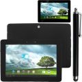 Skque Full Cover Screen Protector + Black Soft Silicone Skin Case + Capacitive Touch Stylus Pen in Black for Asus Transformer TF300T 10.1" Tablet