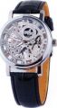 Mens Mechanical Skeleton Watch Hand Wind Up Silver Dial Black Leather Strap MW-07